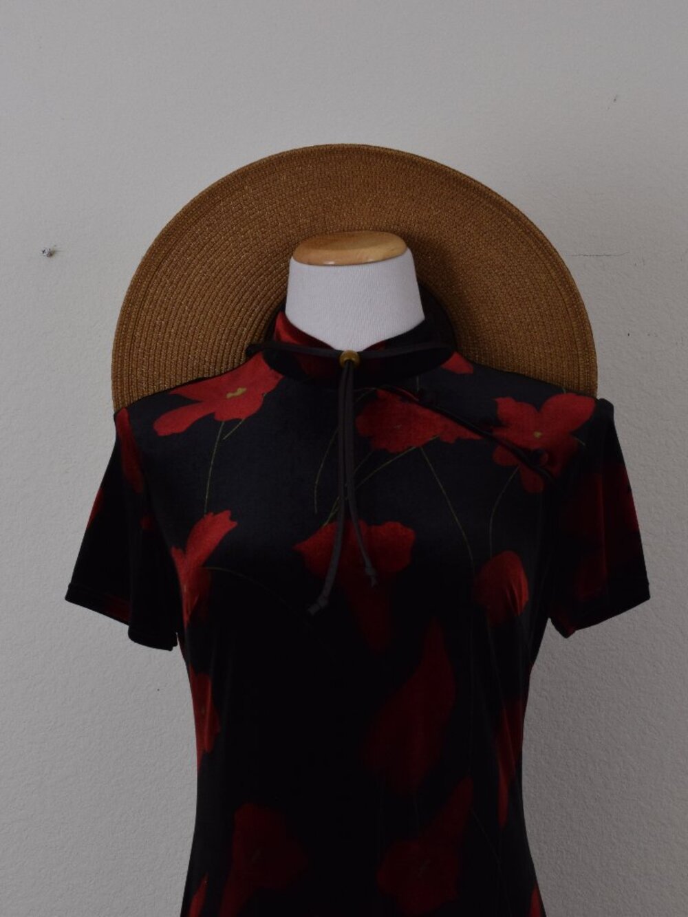 Vintage Asian-Inspired 90s Dark Floral Maxi Dress by CDC wear | size 10